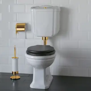 Globo Paestum Унитаз напольный 58х37,5см, слив универсальный, со средней трубой, фурнитурой, цвет: белый/золото