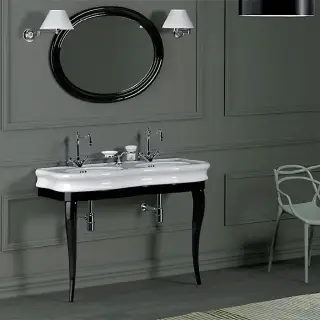 SIMAS Lante Комплект мебели, консоль 111х50.4см, с двойной раковиной на 2 отв., зеркало овальное, напольный, цвет: черный