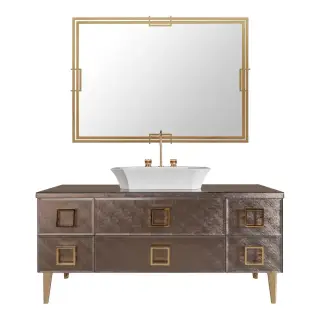 Комплект мебели с раковиной Oasis Daphne 0DV185085VCU+0DV585035VCD+0DV585035VCS+0RESPV14OR+DAM01OR*6+0DAP05OR*4+0DV850FINVCS+0DV850FINVCD+0DSTF160VCCF+OPT99+0ACL30085+0ACL50INF (0ACL50WF)+OPT79G стекло с декором VC75 SAFFIANO, золото
