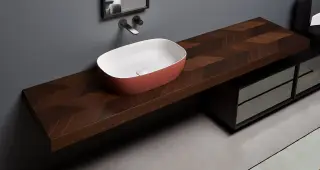 Cтолешница коробчатая из дерева c 1 отв. для раковины 180x47x8h. Rovere thermo