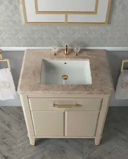 Столешница с вырезом под раковину, 3 отверстия под смеситель, 100*57*h2, мрамор emperador light