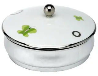 Контейнер с фарфоровой крышкой d18*h10, декор зеленый