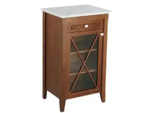 Тумба (1 дверца правая, 1 выдвижной ящик, 2 полки), 56.5*42.5*h110, массива клена, тонированного под орех/star white, ручки - керамика, мрамор carrara