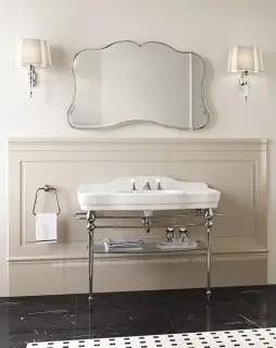 Консоль для ванной комнаты Devon&Devon Melody DEMELODYBI1FCRTR столешница - раковина с 3 отв. - керамика, цвет белый / структура - хром / полка - прозрачное стекло