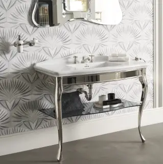 Консоль для ванной комнаты Devon&Devon Jacqueline ceramic DEJACQ3FBICRFU структура - хром, раковина - белая керамика, полка - дымчатое стекло