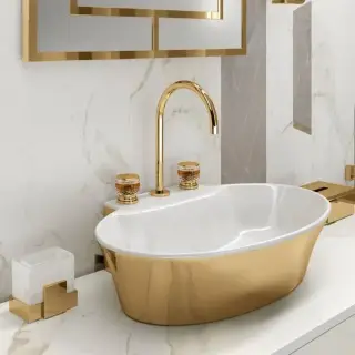 Смеситель Oasis CHARLOTTE 000RBCA082COOR золото, ручка хрусталь / янтарь AMBRA