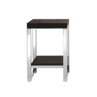 Табурет для ванной комнаты с полкой 30*30*h44, структура - полированная нержавеющая сталь, полка и сиденье - темный ясень