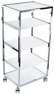 Стеллаж на роликах 38*30*h80, структура - хром, полки - белое стекло