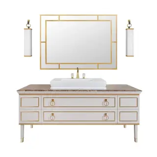 Комплект мебели с раковиной Oasis Lutetia 0LUTCP607756180OR + 0LVBSPR00000002 + 0LUTTM100256180LED + 0CSBAR110000141 G164 Lino/Emperador Dark/золото