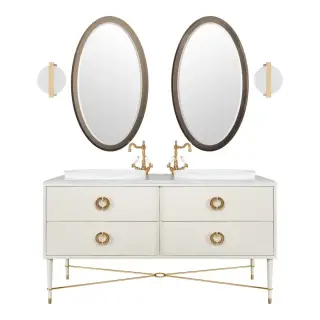 Комплект мебели с раковиной Mia Italia SOHO SOHM4CA15015.50+SOHTM1502CEOV.90+MLCERIOV013*2+SOHSM060105.AM*2+MLPO16.50*2 polish ivory, ручки и декор золото, мрамор bianco carrara