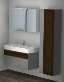 Комплект мебели с раковиной BURGBAD YUMO SFMX102 F3194 K0439 + HSKG050L F3194 K0439 + SPIZ100 F3194 K0014 Mineral cast, фронт Grey high gloss F3194, корпус Anthracite grey K0439