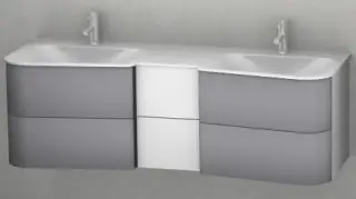 Комплект мебели с раковиной BURGBAD BADU SFUK152 F3689 T0011 G0196 фасад платина T0011, корпус белый матовый F3689, ручки антрацит G0196