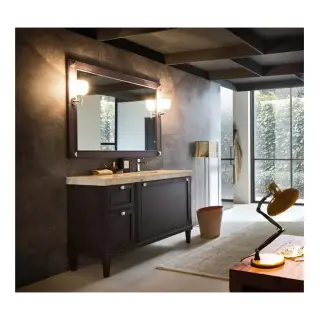 Комплект мебели с раковиной Arbi AUGUSTO L165M (890VX) -P02 + F165 + A132 (890VX)*2 + 5698 структура - carruba opaco, топ - мрамор botticino veneziano cat.A, ручки - p02 хром