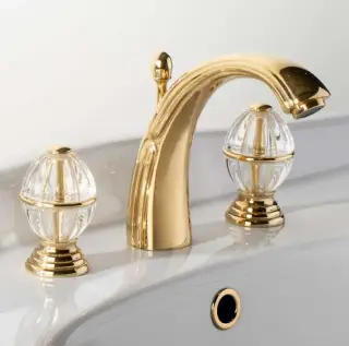 Смеситель для раковины Cristal&Bronze MANDOLINE CRYSTAL C72-D1-1301 золото, ручки-прозрачный кристалл