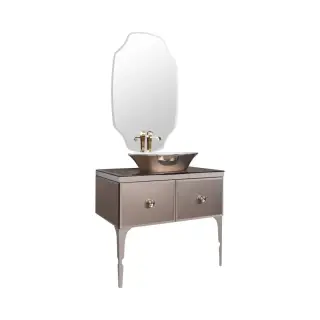 Комплект мебели с раковиной Milldue MAJESTIC 7348+7339*2+9667+2474+9848+4138 черный матовый лак, bronzo acidato miror, ножки acciaio lucido inox98, ceramica bianco lucido/platino