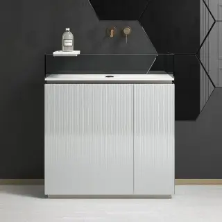 Комплект мебели с раковиной Artelinea PLISSE PL80D (PLE80D+BPL80) INCISO BRONZO-F6, цоколь+полоса-DARK BRONZO, раковина-TRASLUCIDO BRONZO