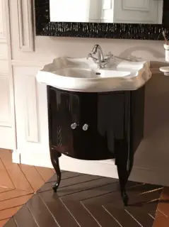 Комплект мебели с раковиной Kerasan Retro 7361K3 (736100 + 736104(2) + 736190) + 104601 отделка черный глянец, ножки - серебро, ручки - хром/кристалл