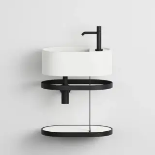 Комплект мебели с раковиной Cielo LES PETITES LPSTO46.NM+LPLAO46+LPPIO46+PIL01NM+SIFN цвет-белый, каркас-черный матовый