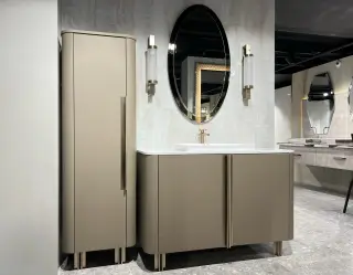 Комплект мебели с раковиной Mia Italia LENOX HILL LENMA120RALS.55+LENTM121CERET.121+MLCERIRE012+SOHSMO60105.AM+PNL019.55*2+LENCOA170RALS.55.DX LACCATO OPACO SETA RAL9002/ORO SATINATO LUCIDO/мрамор-SAHARA BLANC/AMBRA