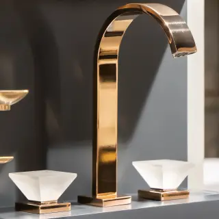 Смеситель для раковины Jorger EMPIRE ROYAL CRYSTAL 627.30.800.022-61 розовое золото, ручки матовый хрусталь