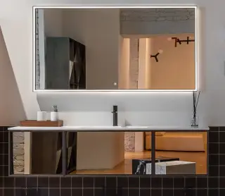 Комплект мебели с раковиной Antonio Lupi BESPOKE KIL272.R1+KIB245.R1*2+BC154.162+NUVOLA(CX)+KL1*2+SLIM54.45*2+DOMINO72_H+MICRO Cat.R1 SKIN CENERE Rovere thermo/Front&glass Bronzo/Flumood Bianco