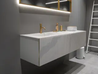 Комплект мебели с раковиной Arbi LUXOR+SLOT LE30+B835+5697+A239 фронт-QUARZO RESINA MILLERIGHE CLASSIC-LX7, корпус-BIANCO OPACO-900A0, рама-ORO SPAZZOLATO/QUARZO RESINA CLASSIC-0G