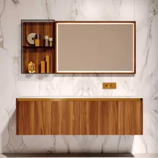 Комплект мебели с раковиной Oasis EDEN 0ED155085.4+0ED555085.4+0ED830FIN.4*2+090ICN5B+0VSTIC04.DX+0EDTE850050.4 база WALNUT-E012/ топ CORIAN-CN