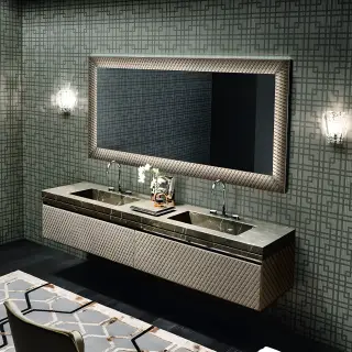 Зеркало для ванной Milldue LOSANNA 3471 рама-кожа-414/ACCIAIO LUCIDO