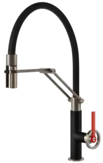 Смеситель для кухни Gessi OFFICINE V 60205#599 матовый черный/Finox, рычаг красный