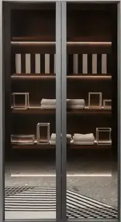 Колонна с внутренней LED подсветкой 4000K 2 дверки, 5 внутренних полок 90*47*175h корпус-SKIN CENERE, рама-BRONZO, стекло-RIFLETTENTE FUME