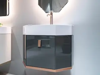 Комплект мебели с раковиной Milldue Dandy 7686+7685*2+7727+7643 лак graffite lucido, satin gold, ручки и профиль oro rosa, раковина ceramilux bianco lucido - j17