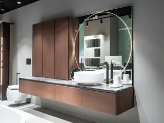 Комплект мебели с раковиной Agape EVO 21+LIFT AE21CB.1200.PU+AE21CA.1200.PU+ACER1083Z+.MET0563C+AKITE21L5+.MET0366S+AE21F53.PU+AE21G.N.2400+AE21P.D.0000.2400.F.GC+AMOB054.RU.RU.BX.SX*2+AMOB054.RU.RU.BE.SX+.ELE257E+.ELE254*2 ROVERE BRUNO/GRIGIO CARNICO