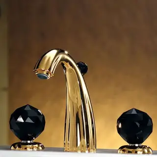 Смеситель для раковины Jorger FLORALE CRYSTAL 600.30.300.020-12 золото, ручки черный хрусталь