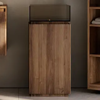 Комплект мебели с раковиной Artelinea PLISSE’ COLLECTION PY41D (PYD41D+BPL40) GROOVE NOCE-GR, топ-BRONZO-B6, раковина-TRASPARENTE BRONZO