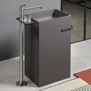 Смеситель для раковины Antonio Lupi ESSENTIA ES902SA+RAMO сталь матовая, полочка-белая