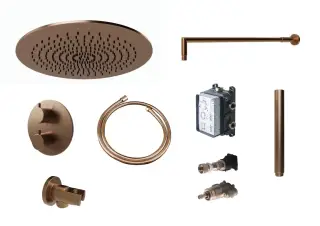 NOKEN PACK ROUND Душевой комплект с термостатом и верхним душем Ø30 см, браш. медь