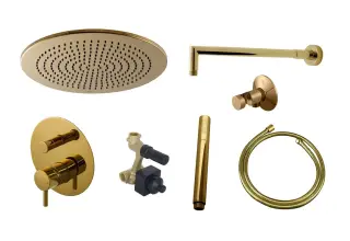 NOKEN PACK RONDO Комплект для душа с верхним душем Ø30 см, смесителем, ручной лейкой, gold