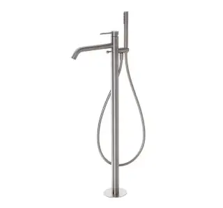 NOKEN ROUND INOX Смеситель напольный с ручным душем, шланг 150 см, браш. нержавеющая сталь