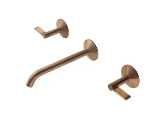 NOKEN LIGNAGE LUXE Смеситель для раковины из стены на 3 отв., 5 л/мин, ребристая ручка, медь браш