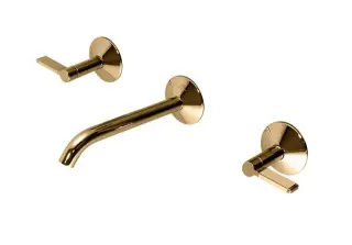 NOKEN LIGNAGE LUXE Смеситель для раковины из стены на 3 отв., без ДК, ребристая ручка, золото