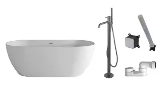 NOKEN PACK LOUNGE Ванна акриловая 170х80х60H см с напольным смесителем, белый матовый/брашированное