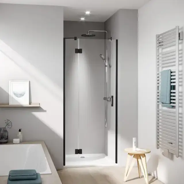 Kermi LIGA Дверь в нишу c непод.сегментом LI SFL 1200x2000, Schwarz Soft+прозрачное стекло с Kermiclean