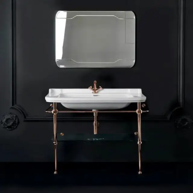 Kerasan Waldorf Металлическая структура 120х42см, с раковиной на 1 отв,, со стеклянной полочкой, напольная, цвет: золото