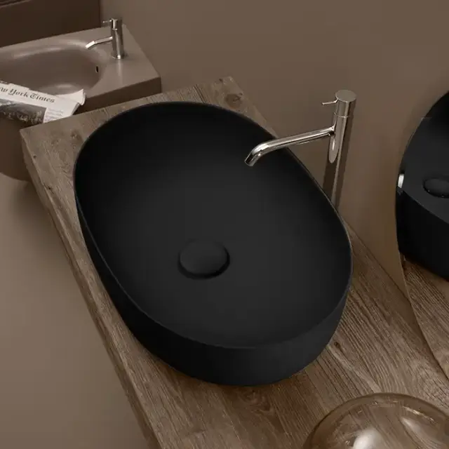 Kerasan Nolita Раковина 60х40 см, без отв., накладная, цвет: черный матовый