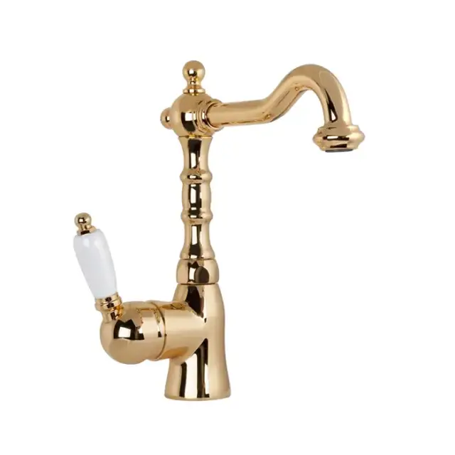 Gattoni Orta Смеситель для раковины с высоким изливом, с ручкой, с донным клапаном, цвет: золото 24к