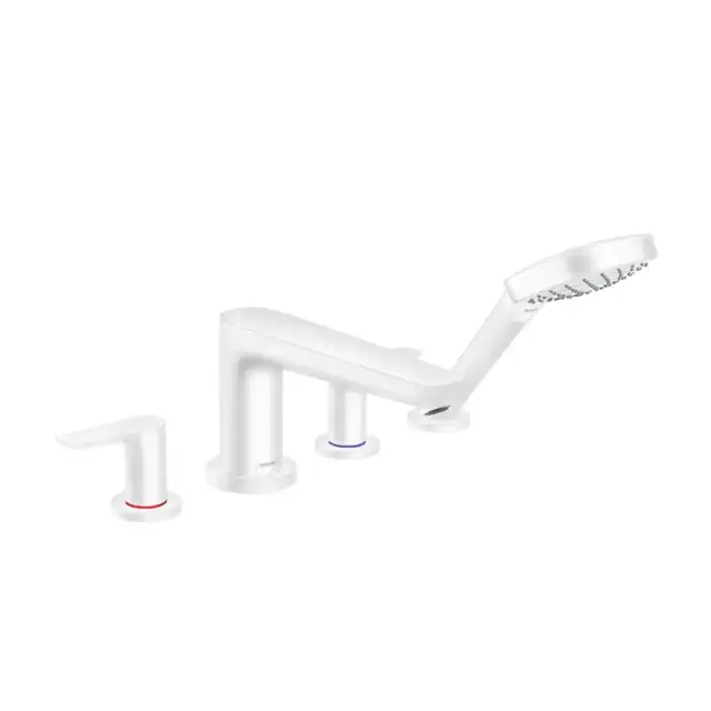 Hansgrohe Talis E Смеситель на борт ванны, на 4 отв, с ручным душем, излив 196мм, цвет: белый матовый