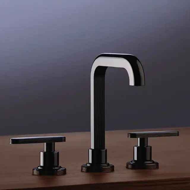 Fima Carlo Frattini Park Lane Смеситель для раковины, на 3 отв., излив 15см., донный клапан click-clack, цвет: черный хром