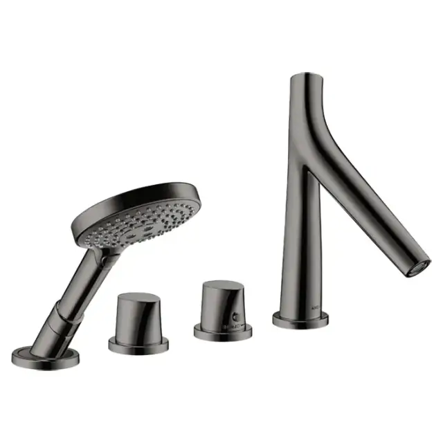 Axor Starck Organic Смеситель на борт ванны, на 4 отв., с ручным душем, цвет: полированный черный хром