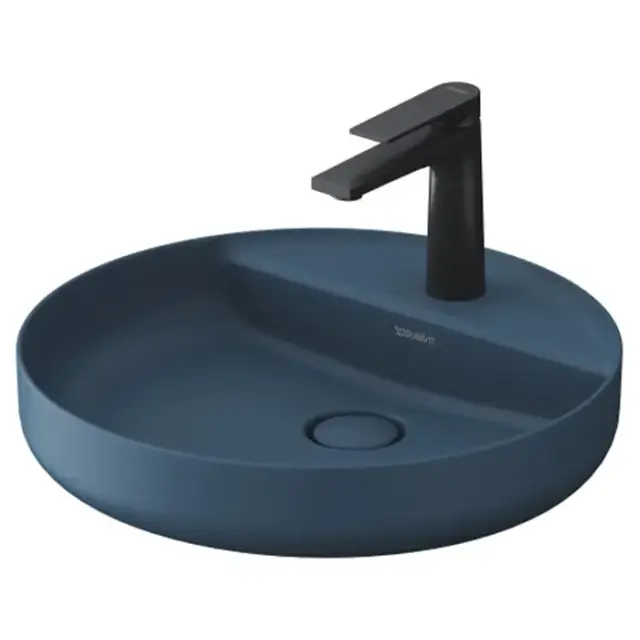 Duravit Vitrium Раковина накладная 46см., с 1 отв., круглая, из DuroCast UltraResist, без перелива, с полкой, цвет: синий матовый