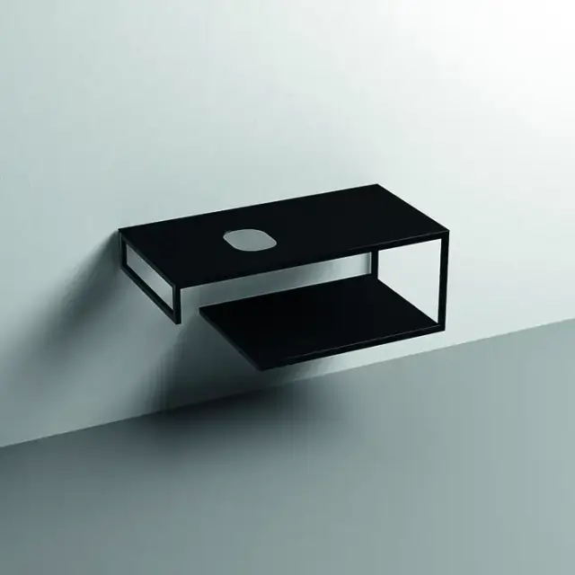 Kerasan Louise Металлическая структура для раковины 100см, подвесная, с полкой, с 1 отв., с полотенцедержателем, цвет: черный матовый